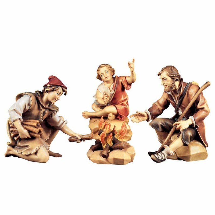 ULPE Wood Art Catalogo Gruppo Di Pastori Al Falo 4 Pezzi Cm 23 (9,1 Inch) Presepe Ulrich Dipinto A Mano Statue Artigianali In Legno Val Gardena Stile Barocco Wall Crucifixes