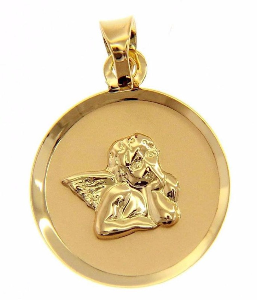 Vaticanum Gioielli in Oro Angelo Di Raffaello Medaglia Sacra Pendente Tonda Gr 0,75 Oro Giallo 18Kt Donna Bimba Bimbo Baptism