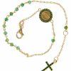 Vaticanum Gioielli in Oro Bracciale Rosario Con Medaglia Madonna Miracolosa E Croce Punti Luce Gr 2,8 Oro Giallo 18Kt Con Zirconi Verdi Donna Bimba Bimbo Baptism