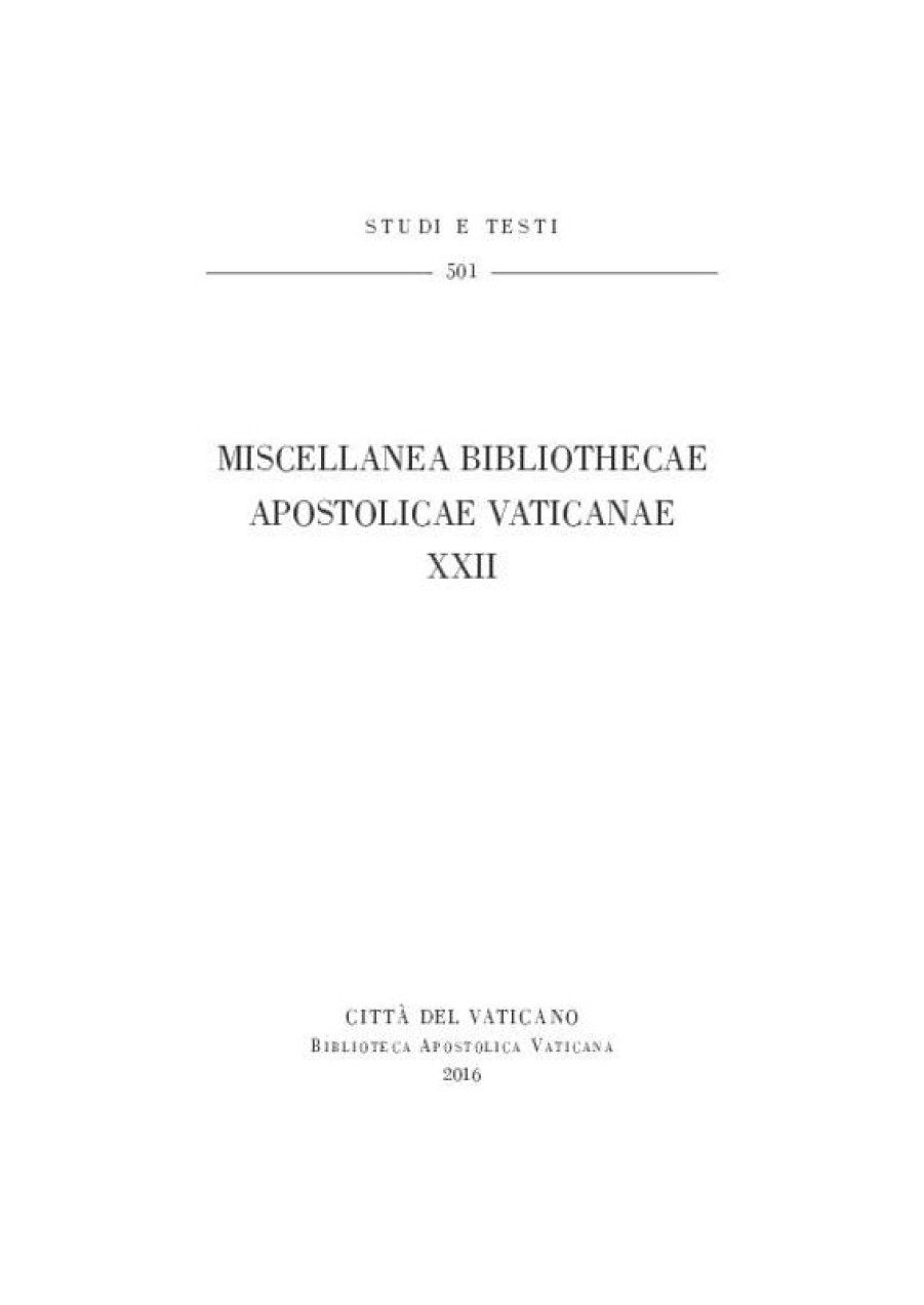 Biblioteca Apostolica Vaticana Catalogo Miscellanea Bibliothecae Apostolicae Vaticanae (Xxii) Books In Latin & Catalog