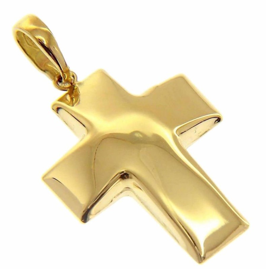 Vaticanum Gioielli in Oro Croce Bombata Ciondolo Pendente Gr 2 Oro Giallo 18Kt A Canna Vuota Uni Donna Uomo First Communion