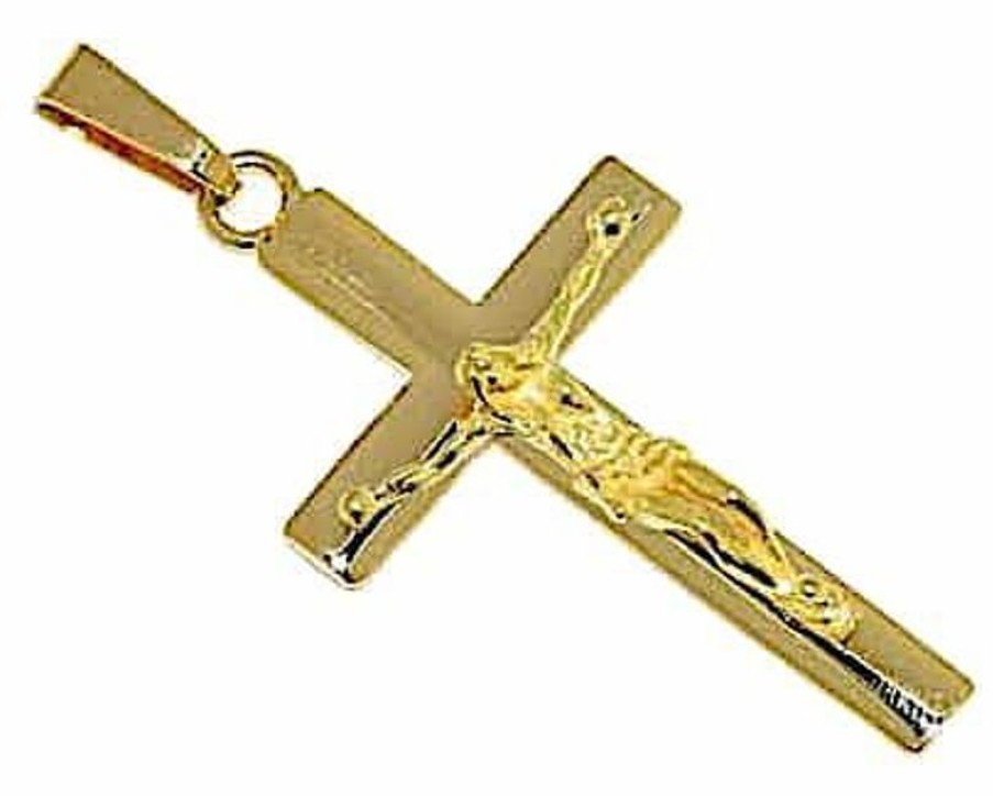 Vaticanum Gioielli in Oro Croce Dritta Con Corpo Di Cristo Ciondolo Pendente Gr 6,3 Oro Giallo Massiccio 18Kt Uni Donna Uomo First Communion