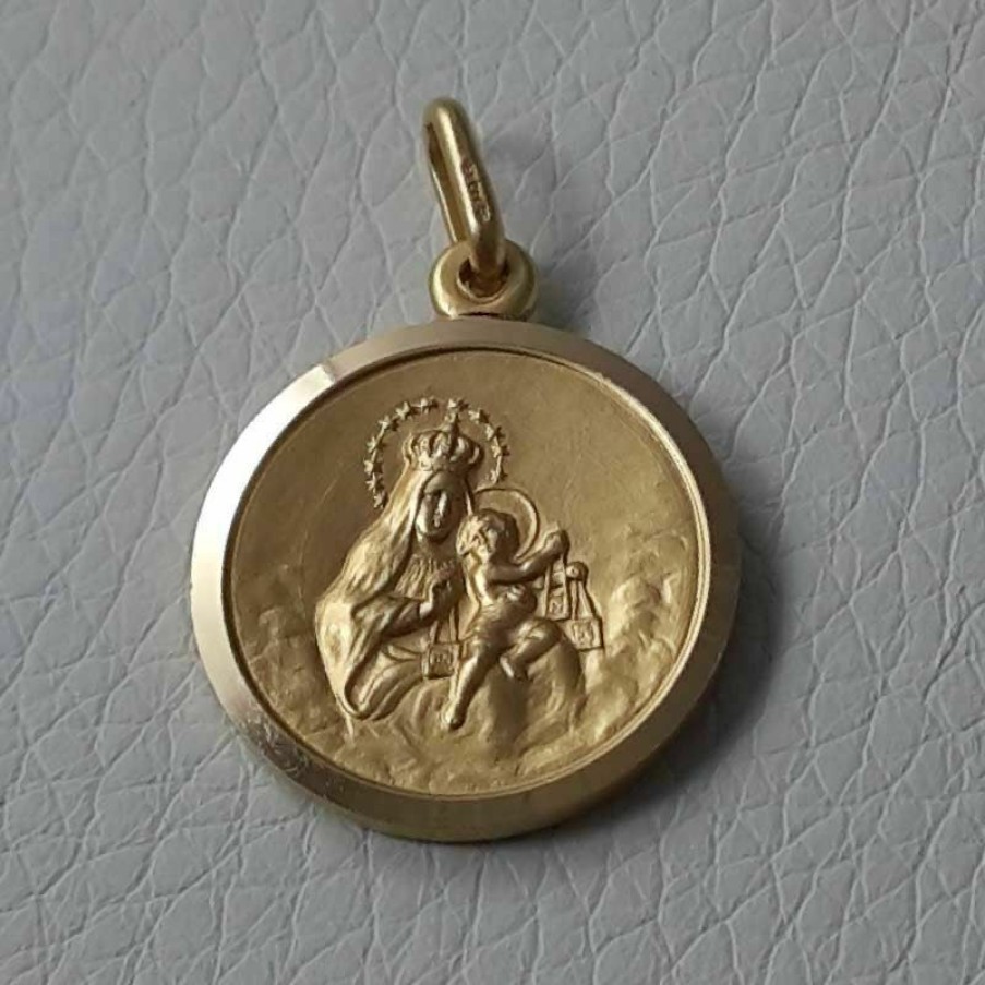 Vaticanum Gioielli in Oro Sacro Cuore Di Gesu E Madonna Del Carmine Medaglia Sacra Scapolare Pendente Tonda Conio Gr 4,9 Oro Giallo 18Kt Con Bordo Liscio Uni Donna Uomo Italian Rosaries & Made In Italy Jewelry