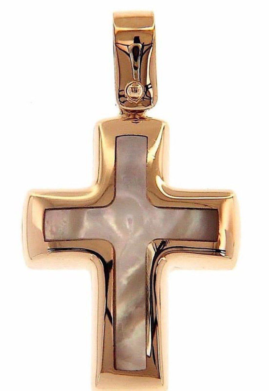 Vaticanum Gioielli in Oro Croce Ciondolo Pendente Moda Gr 1,7 Oro Rosa 18Kt Con Madreperla Bianca Uni Donna Uomo First Communion