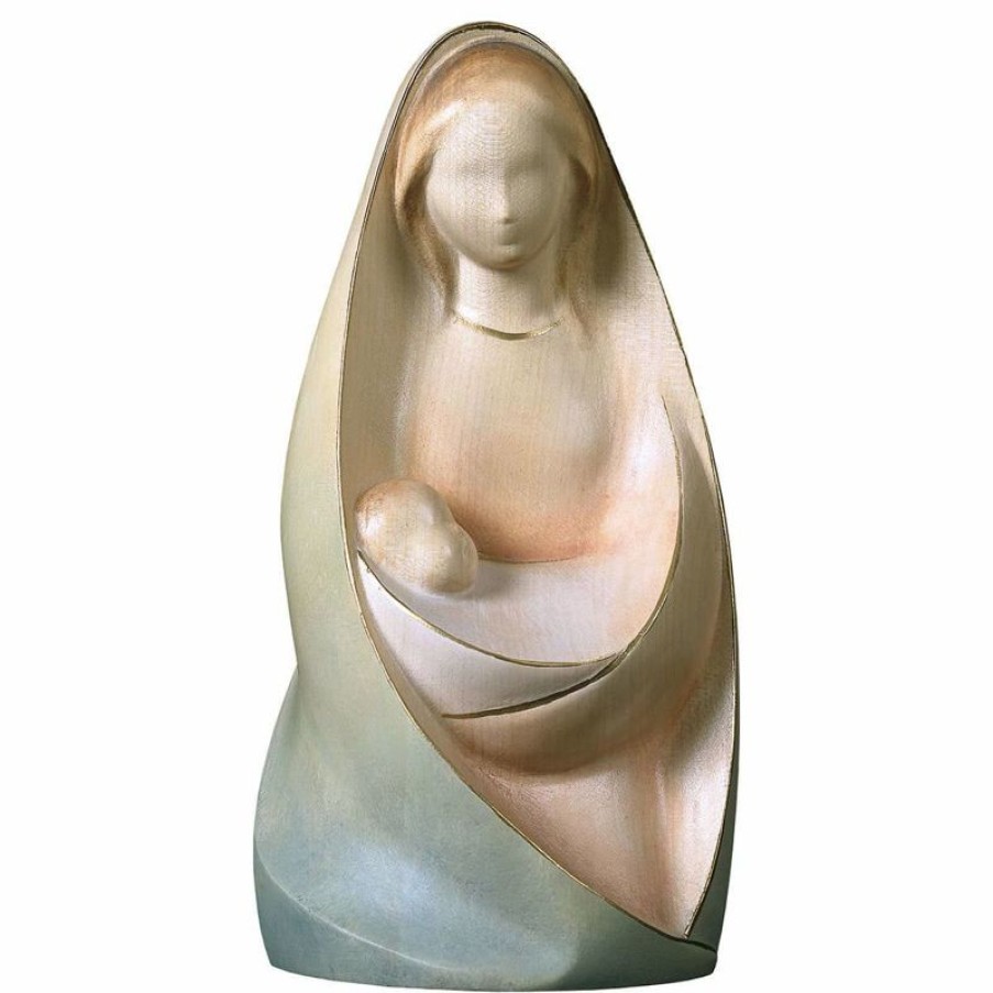 ULPE Sculture Sacre in legno Val Gardena Madonna Della Gioia Seduta Cm 19 (7,5 Inch) Statua In Stile Moderno Dipinta Ad Acquarello In Legno Val Gardena Chain Necklaces