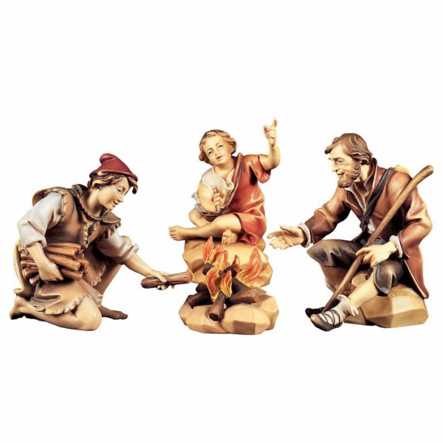 ULPE Wood Art Catalogo Gruppo Di Pastori Al Falo 4 Pezzi Cm 12 (4,7 Inch) Presepe Ulrich Dipinto A Mano Statue Artigianali In Legno Val Gardena Stile Barocco Wall Crucifixes