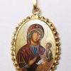 EB Arte Sacra Madonna Con Bambino Ciondolo Pendente Ovale A Corona Mm 24X30 (0,94X1,18 Inch) Argento Placcato Oro E Porcellana Da Donna Italian Rosaries & Made In Italy Jewelry