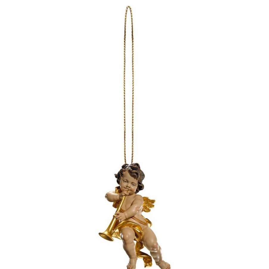 ULPE Addobbi Natalizi in legno Putto Angelo Cherubino Con Trombone E Filo D\\\\\\\\'Oro Cm 6 (2,4 Inch) Decorazione Albero Natale Dipinta Ad Olio In Legno Val Gardena Collectible Nativity Sets & 38 Sizes