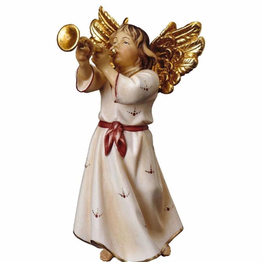 ULPE Wood Art Catalogo Angelo Con Tromba Cm 50 (19,7 Inch) Presepe Ulrich Dipinto A Mano Statua Artigianale In Legno Val Gardena Stile Barocco Angels Statues