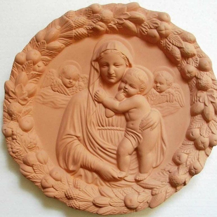 Luca della Robbia Ceramiche Madonna Con Bambino E Angeli Tondo Da Muro Diam. Cm 32 (12,6 In) Bassorilievo Terracotta Catholic Patches & Appliques For Vestments