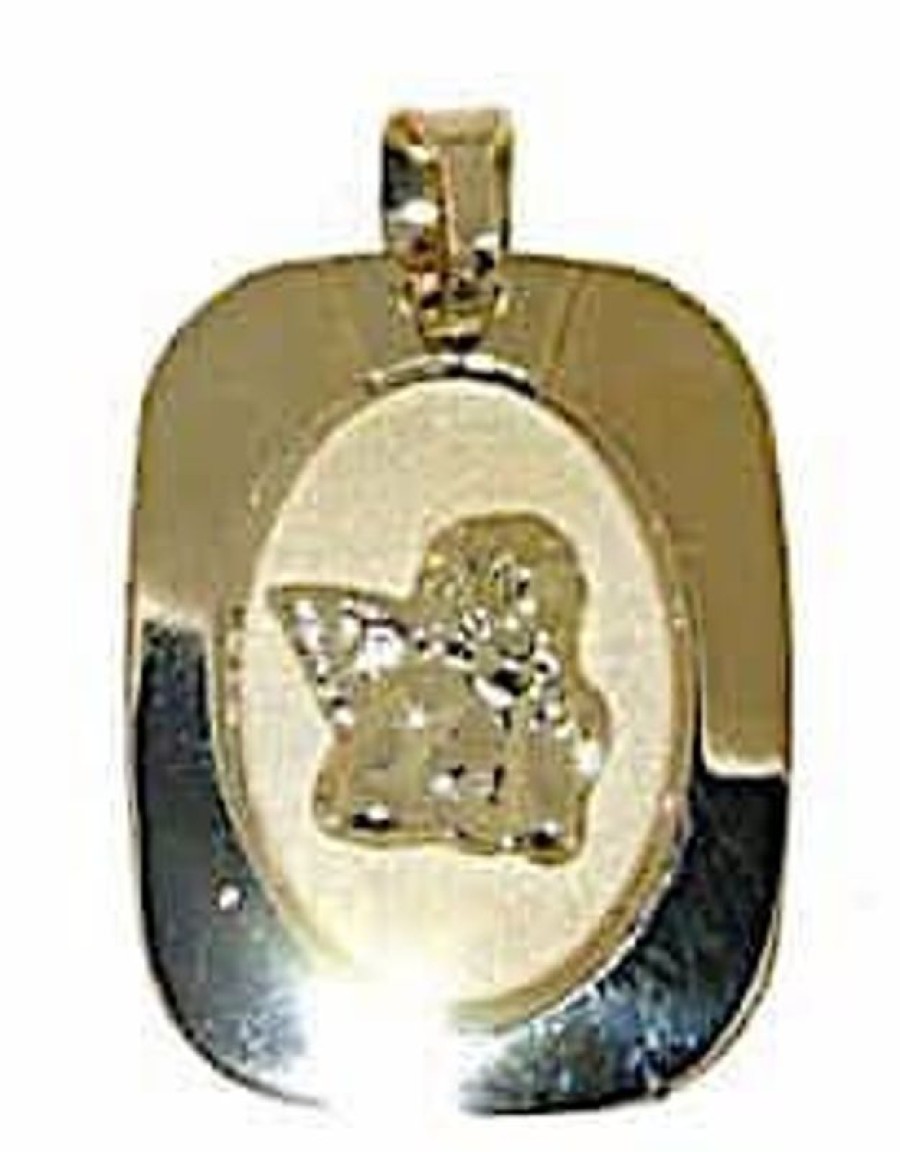 Vaticanum Gioielli in Oro Angelo Di Raffaello Medaglia Sacra Pendente Rettangolare Gr 1,1 Oro Giallo 18Kt Donna Bimba Bimbo Baptism