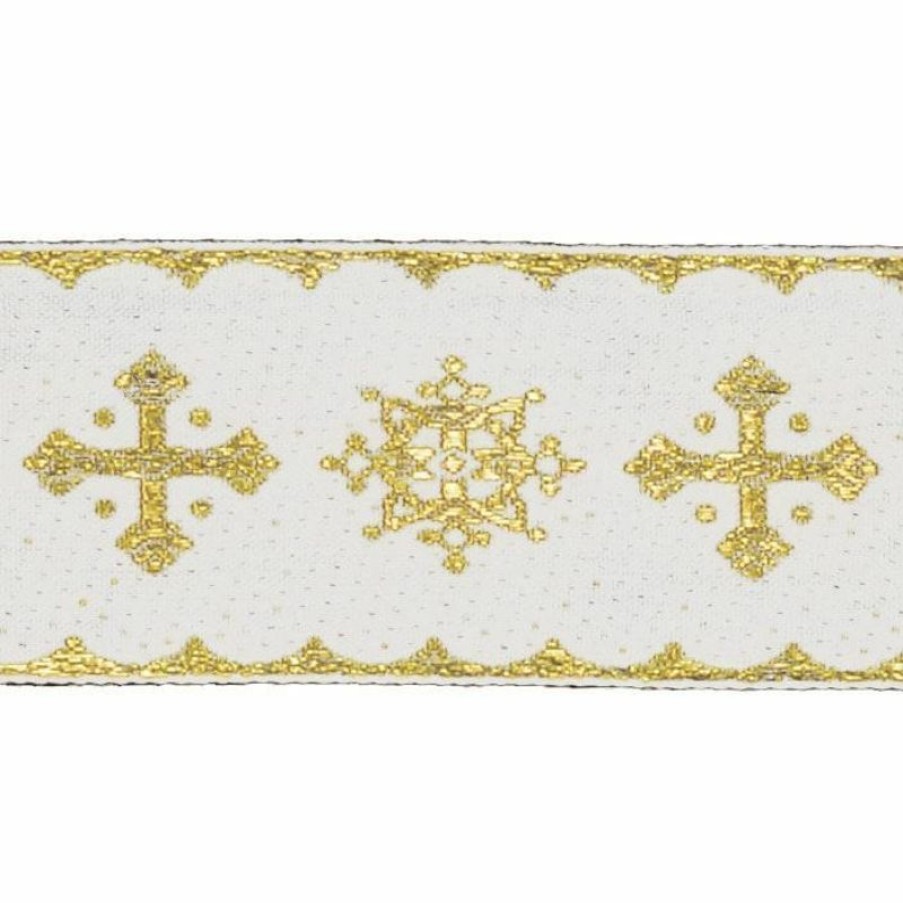 Tessuti al metro per Paramenti Bordo Oro Crociato H. Cm 5 (2,0 Inch) Misto Cotone Orlo Passamaneria Per Paramenti Sacri Priest Clothing & Clergy Robes