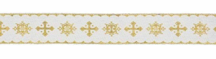 Tessuti al metro per Paramenti Bordo Oro Crociato H. Cm 5 (2,0 Inch) Misto Cotone Orlo Passamaneria Per Paramenti Sacri Priest Clothing & Clergy Robes