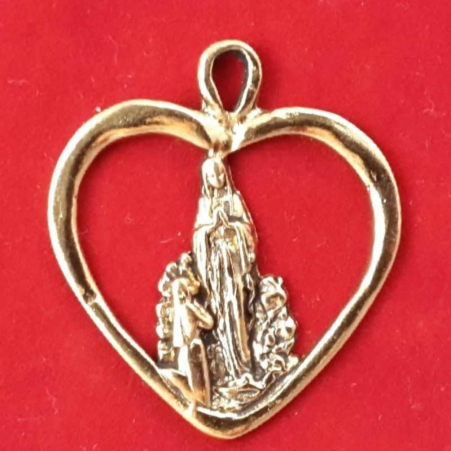 AAS Oggetti Sacri Antichi Madonna Di Lourdes Pendente Cuore - Medaglia, Bagno O Holy Water Fonts