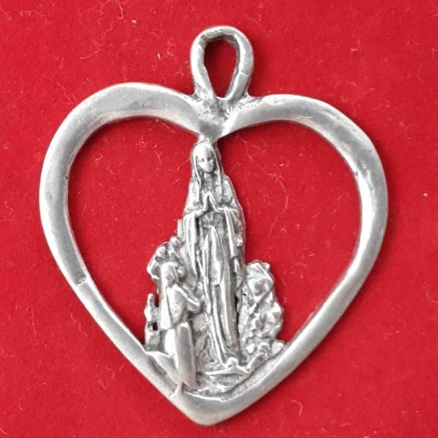 AAS Oggetti Sacri Antichi Madonna Di Lourdes Pendente Cuore - Medaglia, Bagno O Holy Water Fonts