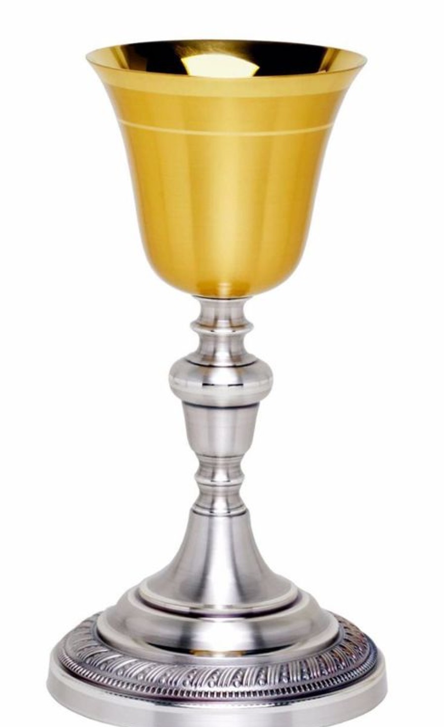 MAS Arredi sacri in Oro e Argento Calice Liturgico H. Cm 23 (9,1 Inch) Con Nodo Base Decorata In Ottone Da Altare Per Vino Da Messa Sacred Altar Vessels