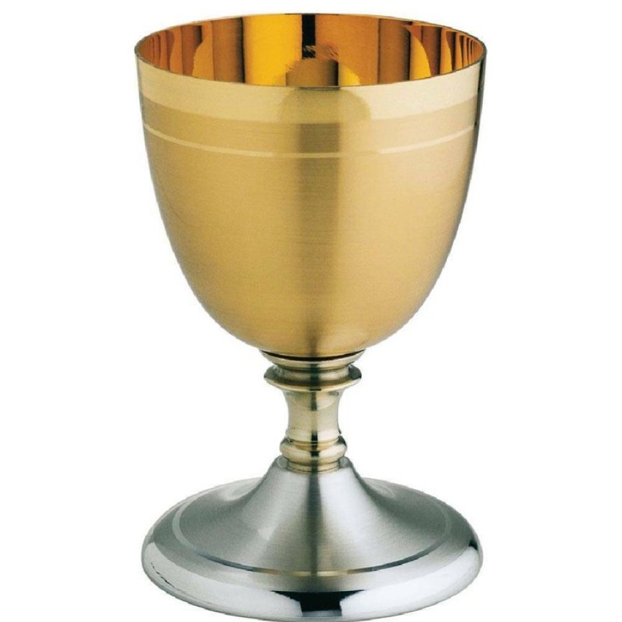 SEA Oggetti Liturgici in Oro e Argento Calice Liturgico Basso Coppa Grande H. Cm 12 (4,7 Inch) Finitura Liscia E Satinata In Ottone Satinato Da Altare Messa Church Furniture