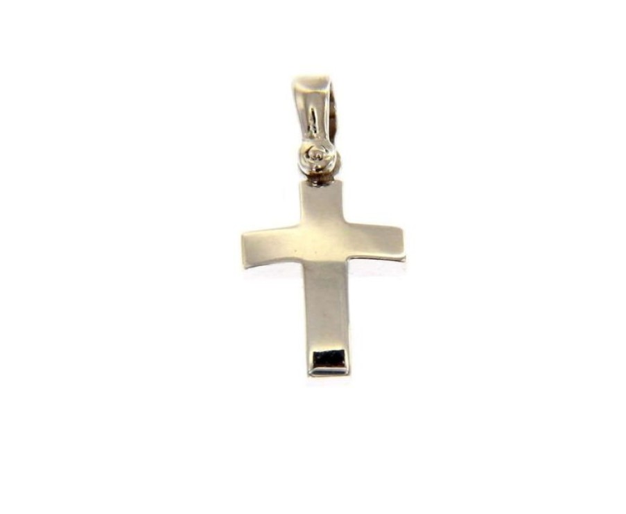 Vaticanum Gioielli in Oro Croce Bombata Liscia Ciondolo Pendente Gr 2,2 Oro Bianco Massiccio 18Kt Uni Donna Uomo First Communion