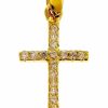 Vaticanum Gioielli in Oro Croce Dritta Con Punti Luce Ciondolo Pendente Gr 1,1 Oro Giallo 18Kt Con Zirconi Da Donna First Communion