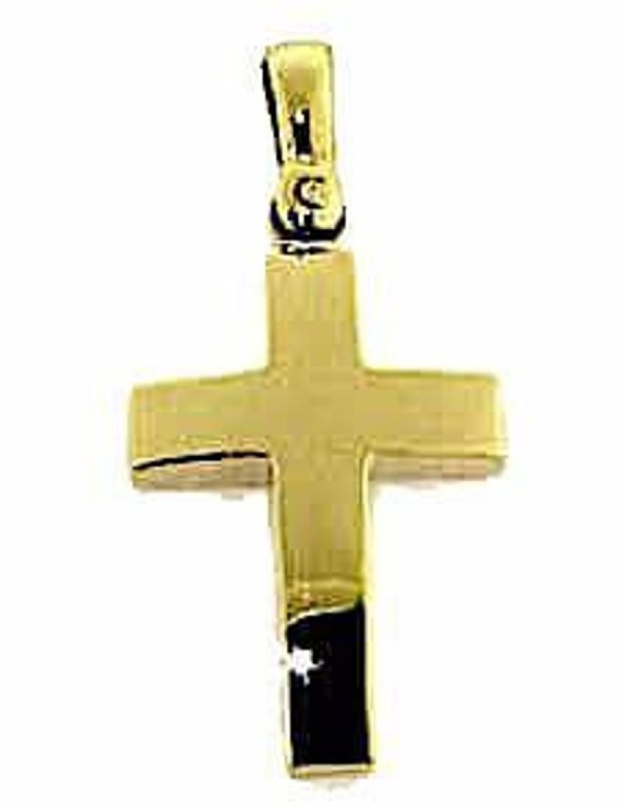 Vaticanum Gioielli in Oro Croce Dritta Bombata Ciondolo Pendente Gr 2,7 Oro Giallo Massiccio 18Kt Uni Donna Uomo First Communion