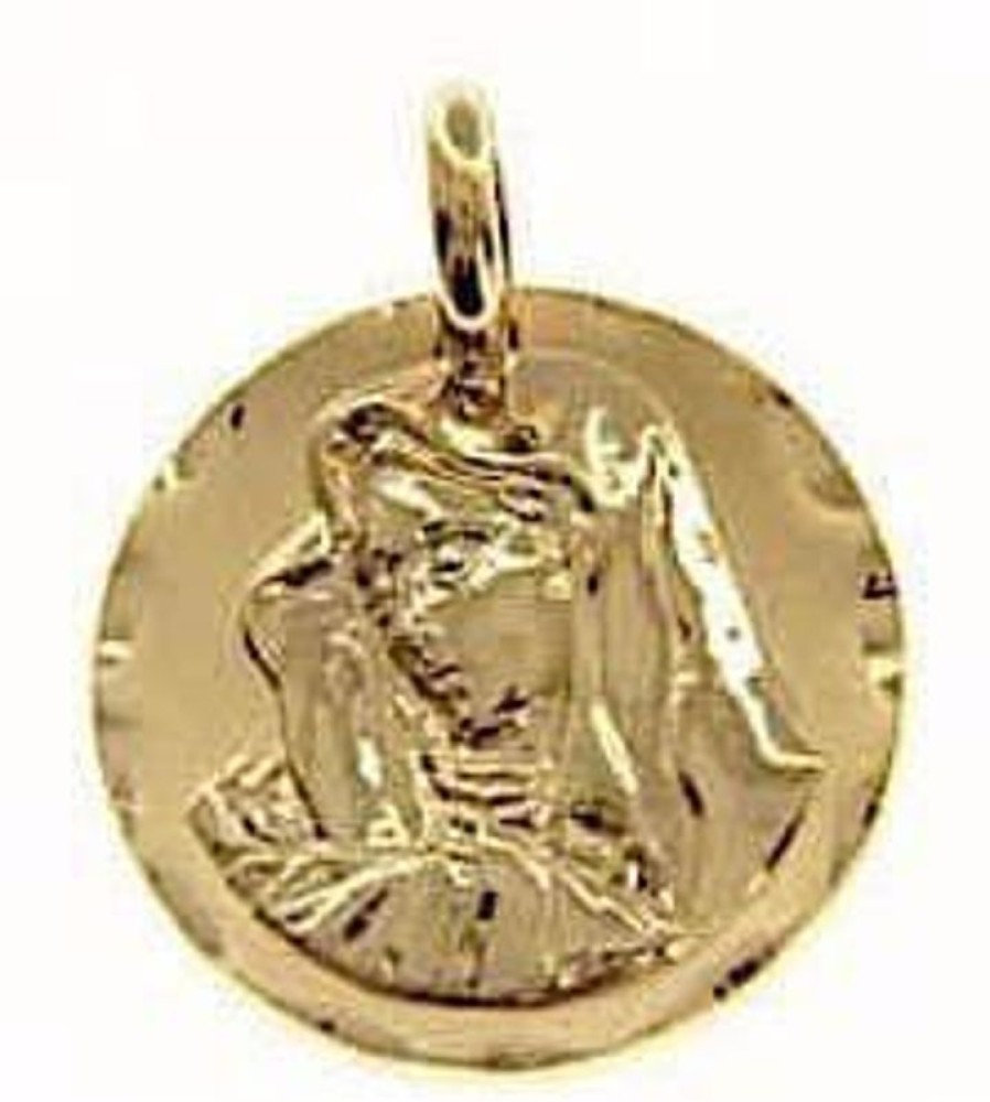 Vaticanum Gioielli in Oro Vergine Maria Madonna Addolorata Medaglia Sacra Pendente Tonda Gr 4,9 Oro Giallo 18Kt Da Donna Italian Rosaries & Made In Italy Jewelry