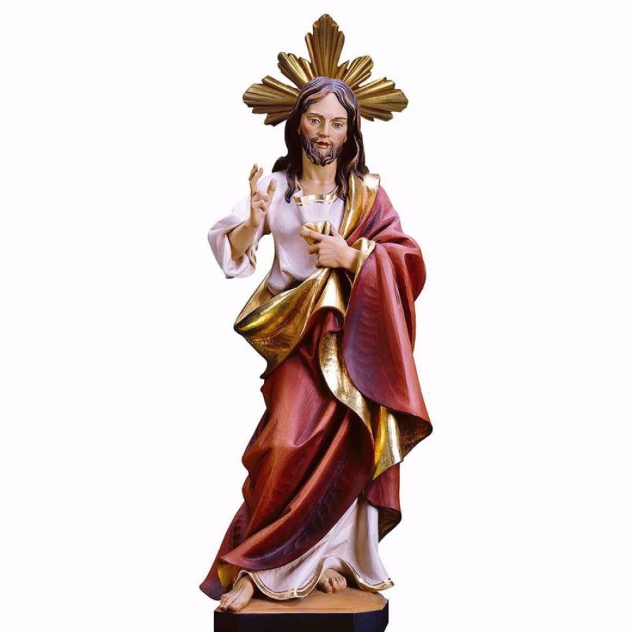 ULPE Sculture Sacre in legno Val Gardena Gesu Cristo Redentore Con Raggiera Cm 40 (15,7 Inch) Statua Dipinta Ad Olio In Legno Val Gardena Religious & Catholic Medals