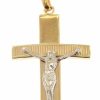 Vaticanum Gioielli in Oro Croce Dritta Con Braccio Lavorato E Corpo Di Cristo Ciondolo Pendente Gr 1,05 Bicolore Oro Giallo Bianco 9Kt Uni Donna Uomo First Communion