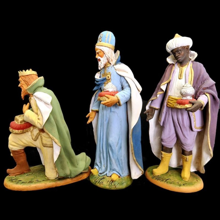 Ceramiche Velardita Caltagirone Gruppo Tre Re Magi Cm 21 (8,3 Inch) Presepe Siciliano Velardita In Terracotta Blessed Virgin Mary Statues