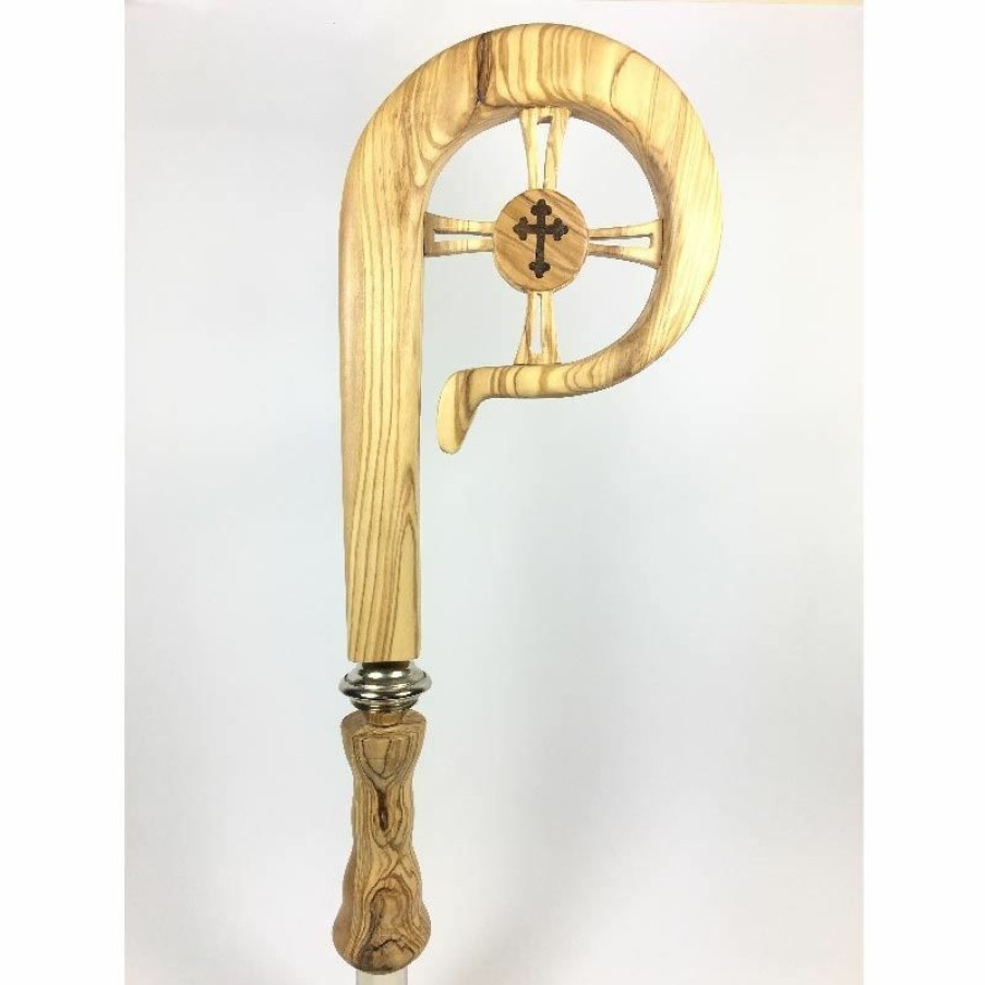 Arredi Sacri in Legno d'Ulivo Bastone Pastorale Con Asta Cm 184 (72,4 Inch) Croce Grande E Simbolo Della Croce In Legno Di Ulivo Di Assisi Bishops Items & Accessories