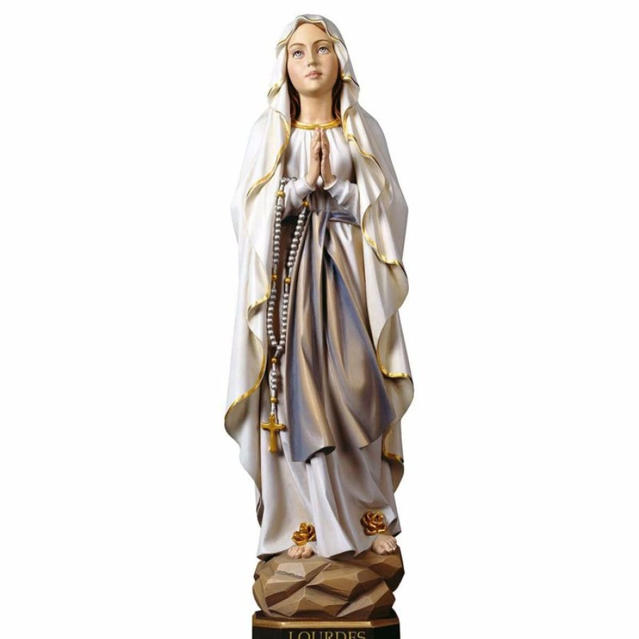 ULPE Sculture Sacre in legno Val Gardena Madonna Nostra Signora Di Lourdes Cm 23 (9,1 Inch) Statua Dipinta Ad Olio In Legno Val Gardena Religious & Catholic Necklaces