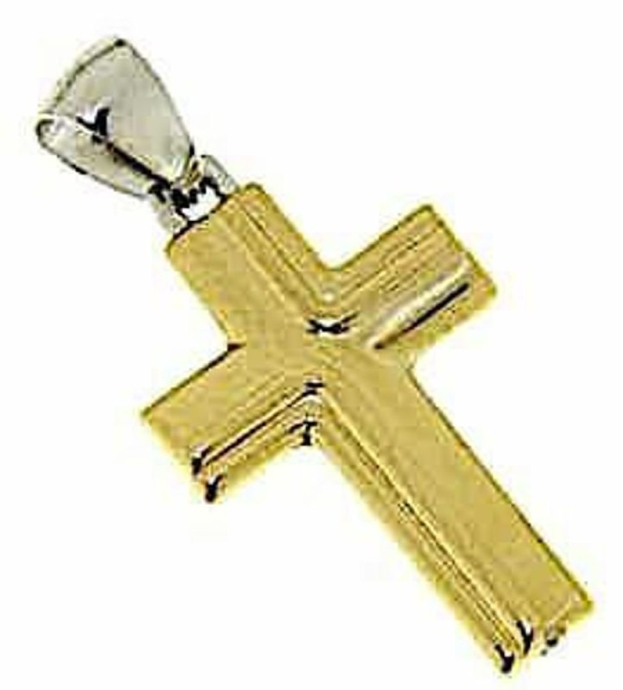 Vaticanum Gioielli in Oro Croce Dritta Rigata Ciondolo Pendente Gr 1,4 Bicolore Oro Giallo Bianco 18Kt A Canna Vuota Uni Donna Uomo First Communion