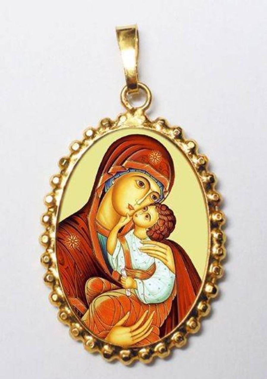 EB Arte Sacra Madonna Dell\\\\\\\\' Incarnazione Ciondolo Pendente Ovale A Corona Mm 24X30 (0,94X1,18 Inch) Argento Placcato Oro E Porcellana Da Donna Italian Rosaries & Made In Italy Jewelry