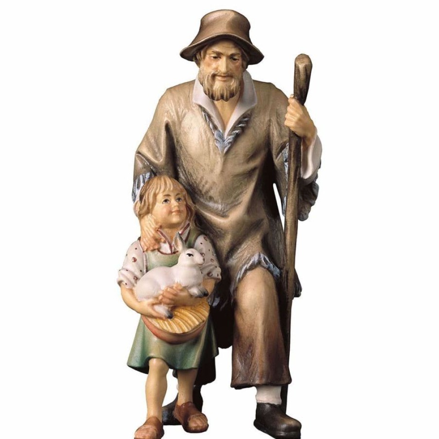 ULPE Wood Art Catalogo Pastore Con Bambina Cm 12 (4,7 Inch) Presepe Ulrich Dipinto A Mano Statua Artigianale In Legno Val Gardena Stile Barocco Wall Crucifixes