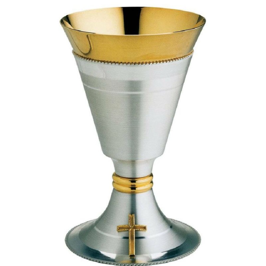 SEA Oggetti Liturgici in Oro e Argento Calice Liturgico Basso H. Cm 15 (5,9 Inch) Croce Dorata In Ottone Da Altare Messa Sacred Altar Vessels