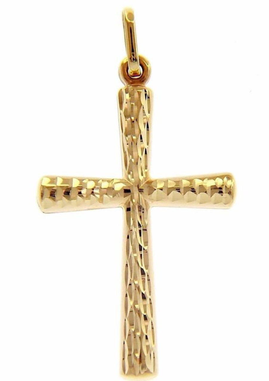 Vaticanum Gioielli in Oro Croce Svasata Diamantata Ciondolo Pendente Gr 0,55 Oro Giallo 9Kt Uni Donna Uomo First Communion