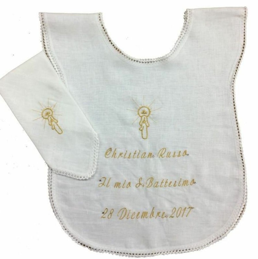 Sartoria Ecclesiastica Italiana - Paramenti Sacri Camicina Battesimo Personalizzata Vestina Con Fazzoletto Bimbo Bimba Puro Lino Holy Water Fonts