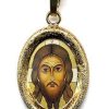 EB Arte Sacra Il Volto Santo Ciondolo Pendente Ovale Diamantato Mm 19X24 (0,75X0,95 Inch) Argento Placcato Oro E Porcellana Uni Uomo Donna Italian Rosaries & Made In Italy Jewelry