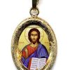 EB Arte Sacra Cristo Pantocratore Ciondolo Pendente Ovale Diamantato Mm 19X24 (0,75X0,95 Inch) Argento Placcato Oro E Porcellana Uni Uomo Donna Italian Rosaries & Made In Italy Jewelry