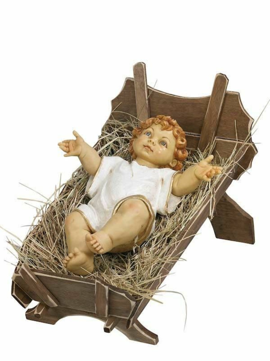 Fontanini Catalogo Gesu Bambino Con Veste E Culla In Legno Cm 125 (50 Inch) Presepe Fontanini Statua Per Esterno In Resina Dipinta A Mano Aggiungi Vernice Speciale Per Uso In Esterno Angels Statues